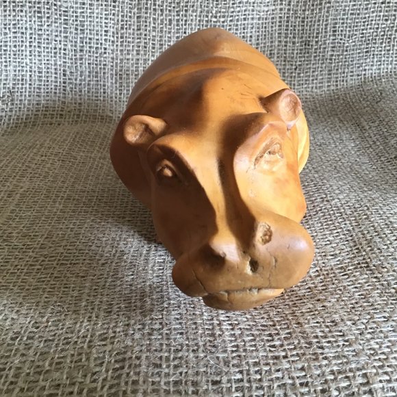 Hippo Hand-Carved Natural Wood Unique Statue - Picture 9 of 13